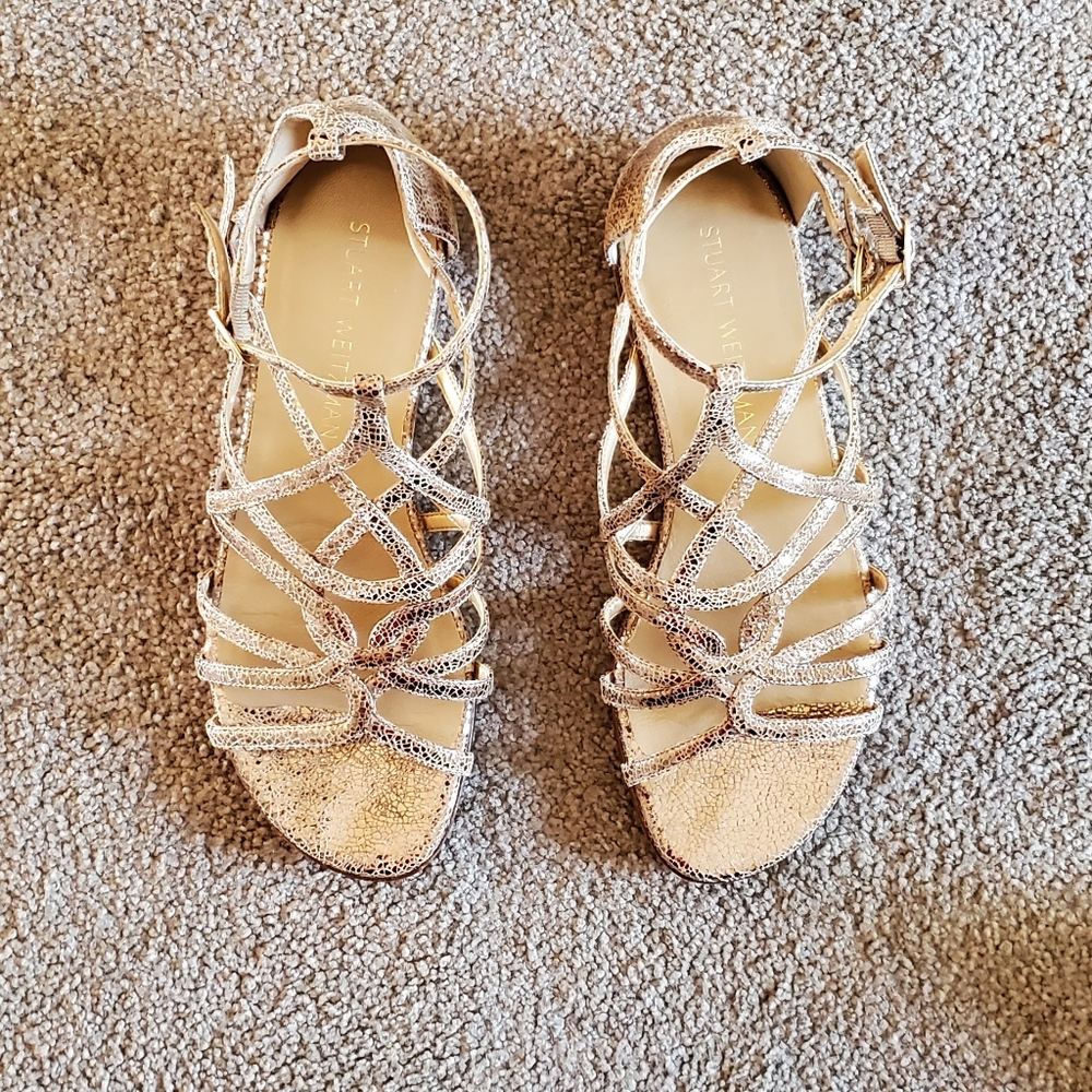 Stuart Weitzman Gold Strappy Sandals